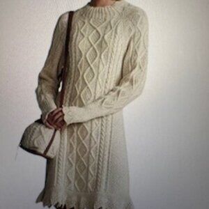 Polo Ralph Lauren Wool Aran-Knit Scalloped-Hem Sweater Dress Used